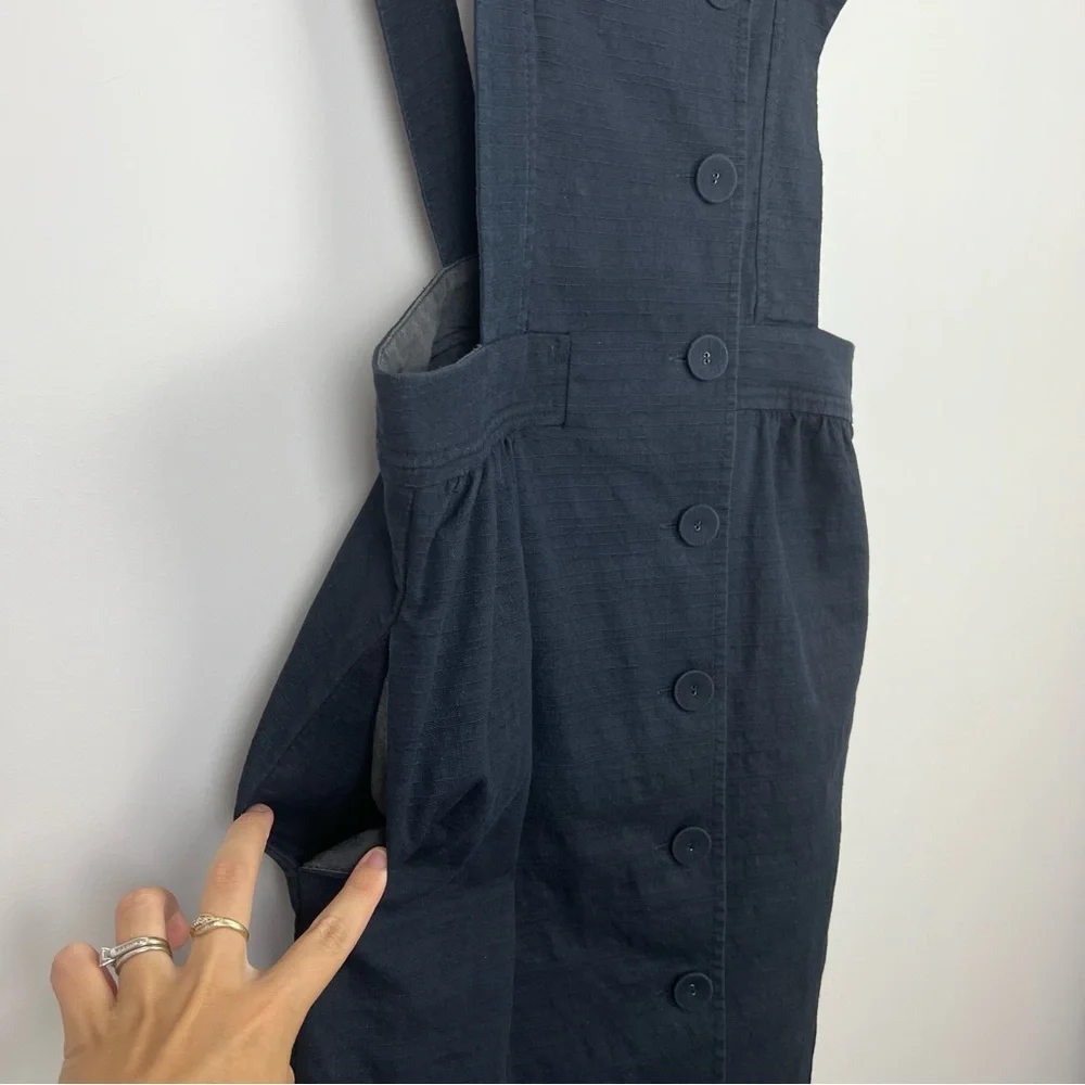 Cue Women’s Pinafore Dress Black Pockets Short Mom Style Comfort Work Size 6 XS - Picture 7 of 12